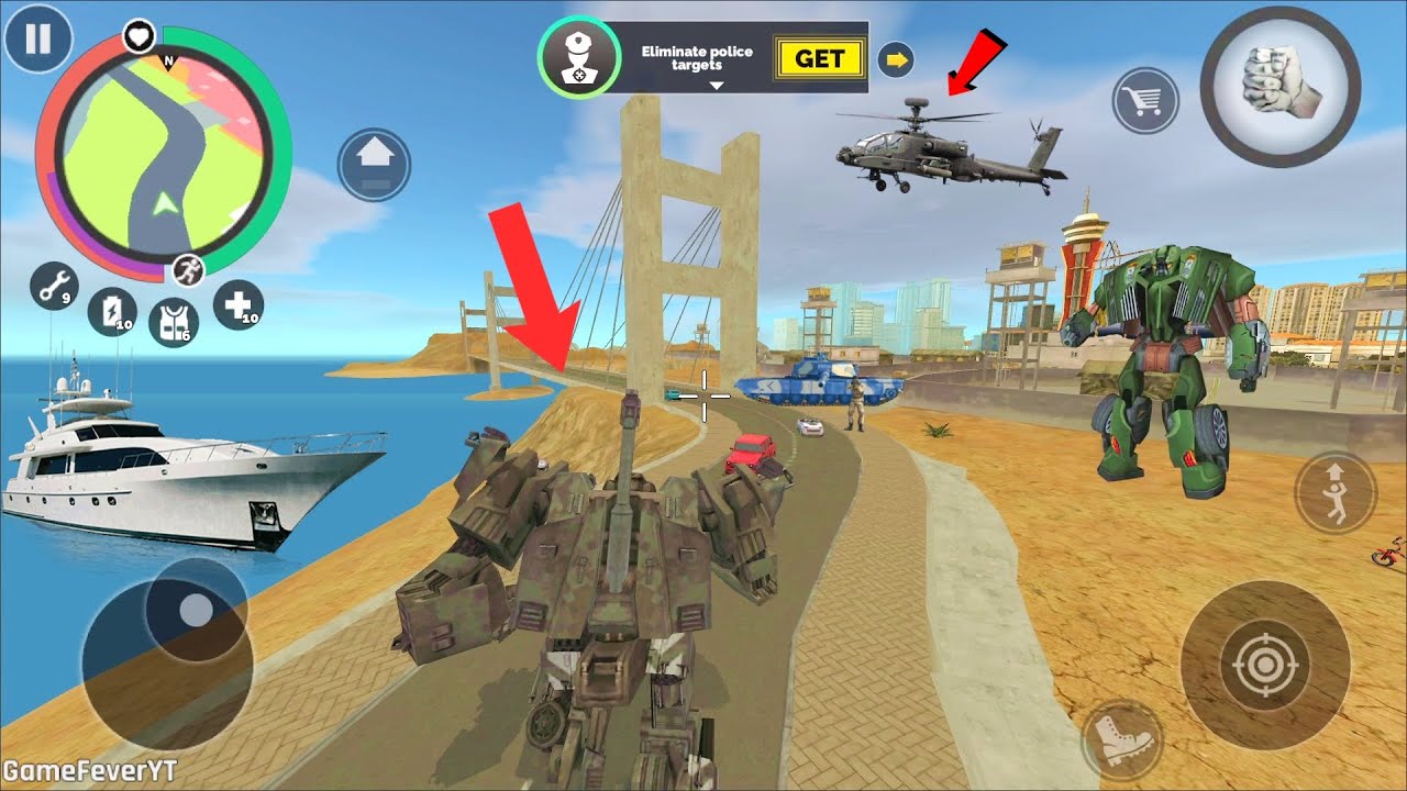 Vegas Crime Simulator (Robot Tank Enter Army Base)Iron Tank Destroy Helicopter - Android Gameplay HD