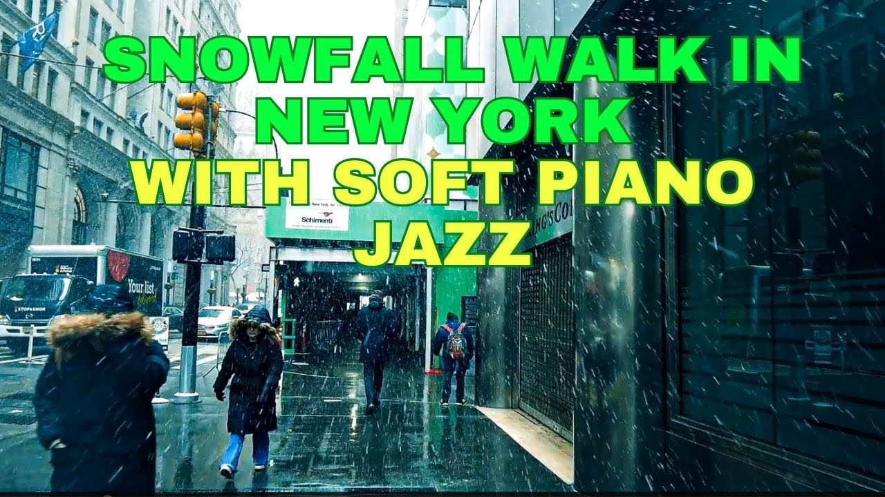 Snowing in New York, Walking through the snowfall with soft piano jazz, snow storm ambience