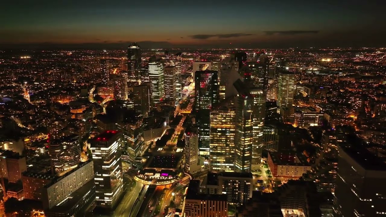 VideoVault Stock Video: Paris France from the air at night