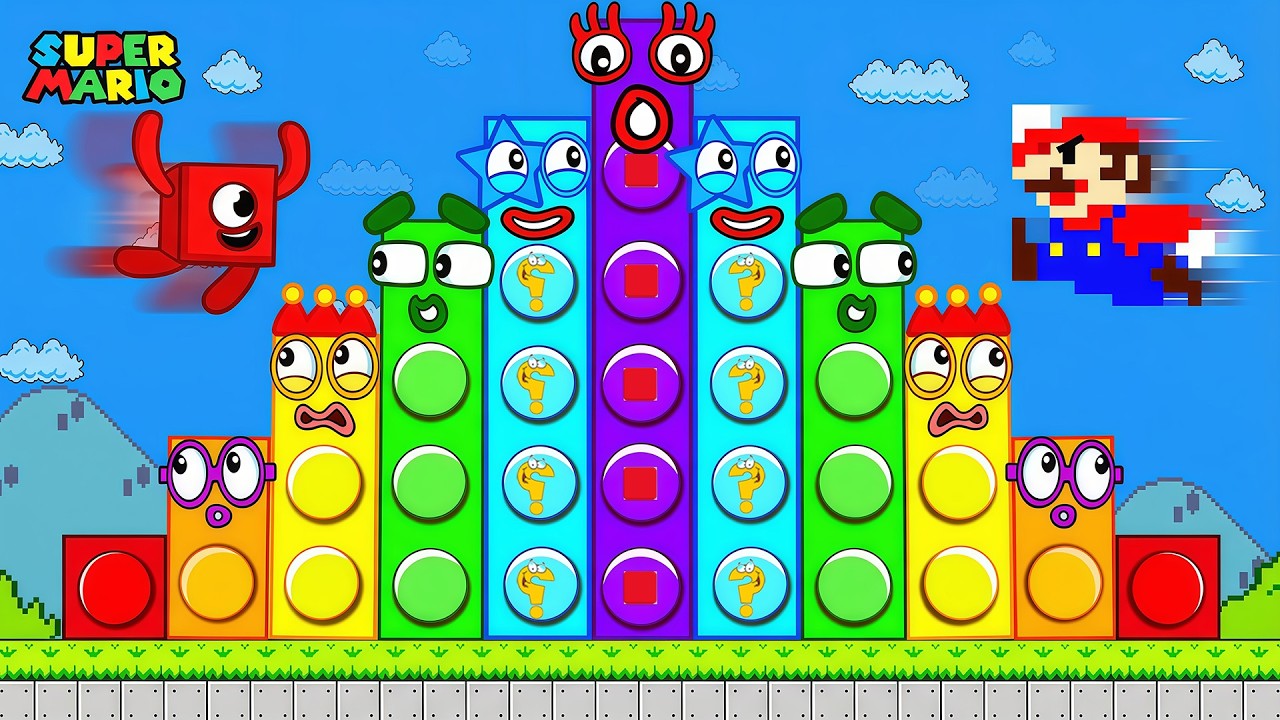 Mario and Numberblocks 1 Escape vs the Giant Numberblocks Mix Level Up Maze | Game Animation