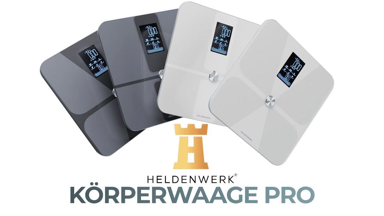 Heldenwerk Körperfettwaage - Körperanalysewaage mit App und Vollflächensensor