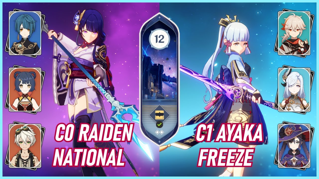 C0 Raiden National & C1 Ayaka Freeze - Genshin Impact Abyss 3.5 Waning Phase - Floor 12 9 Stars