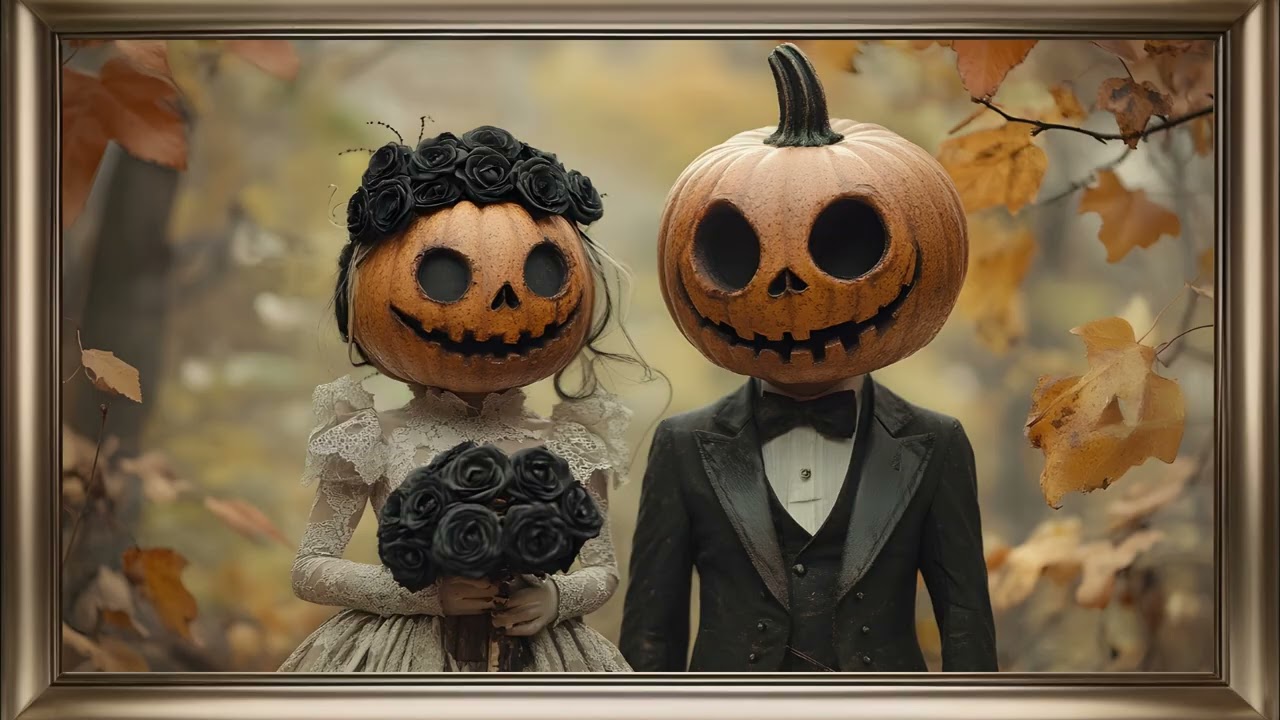 Pumpkin Head Wedding Frame TV Art | Halloween Screensaver Background For Your TV