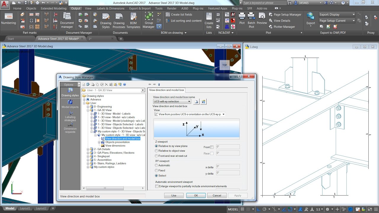 Advance Steel - Customizing a drawing style to show only selected parts in a defined area