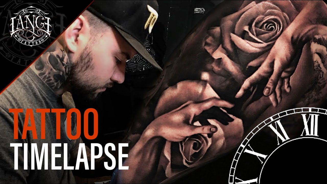 Tattoo Timelapse: Realism in Black and gray – The creation of Adam + roses / A Criação de Adão