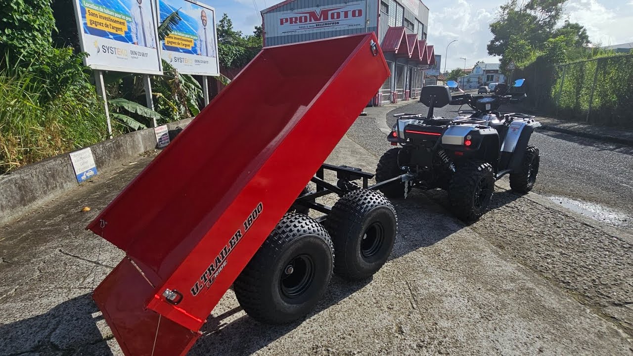 1ère PRISE EN MAIN QUAD HYTRACK 740 STL + REMORQUE DOUBLE ESSIEUX AVEC VERRIN ÉLECTRIQUE
