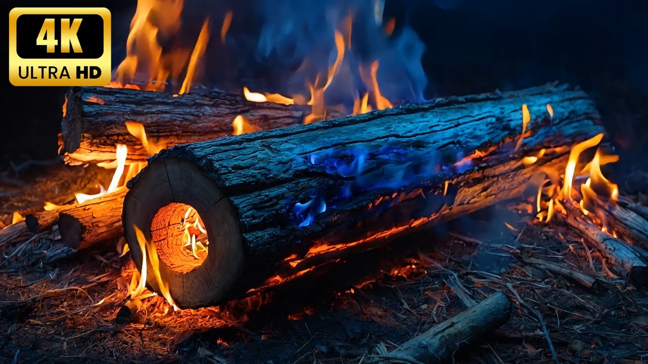 🔥 Cozy Winter Fireplace with Blue & Orange Flames | Fire Sounds for Sleep Enjoy the Warm Glow V1