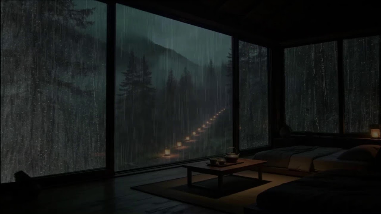 Rain Sounds in Forest for Sleeping 🌧 Deep Mountain Rain & Thunder at a Quiet Cabin