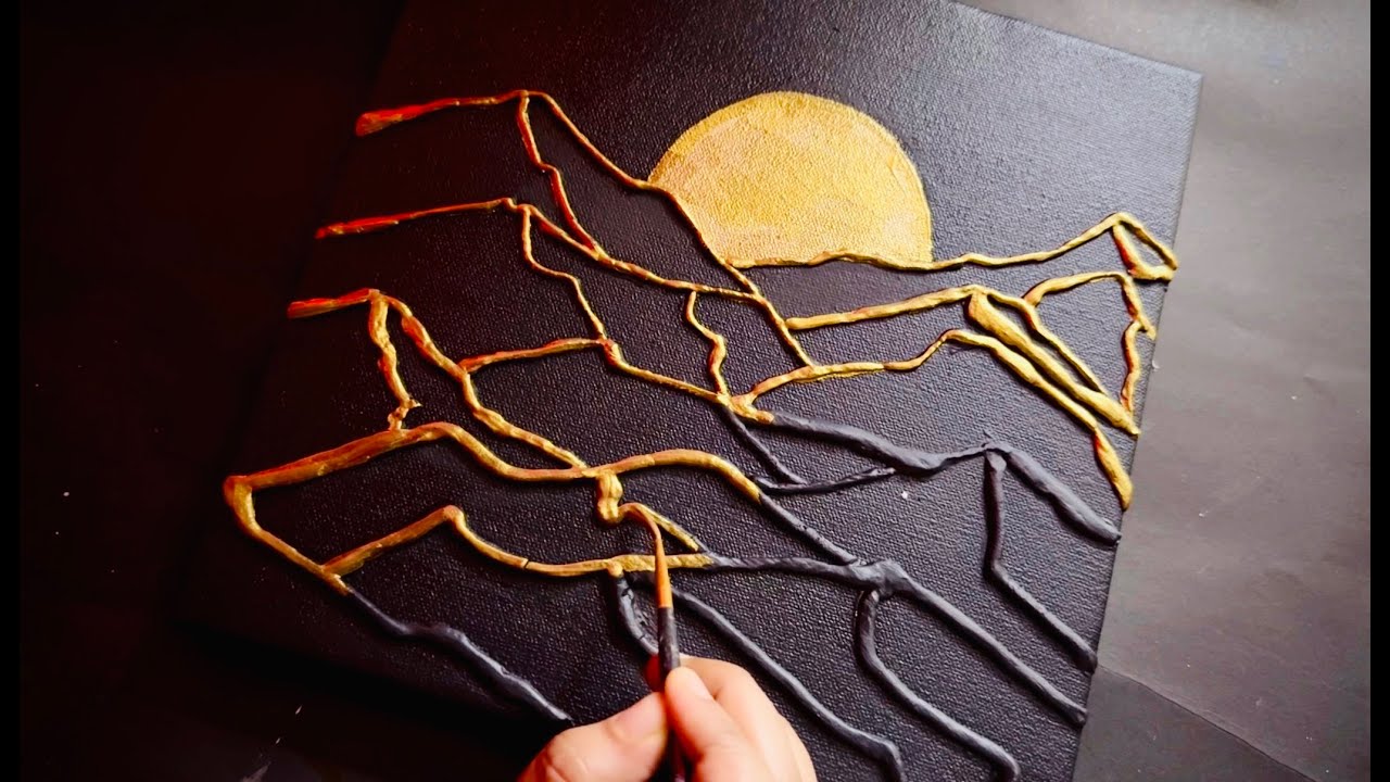 Sculpted Mountain Lines & Golden Sun | Beginner-Friendly Texture Art