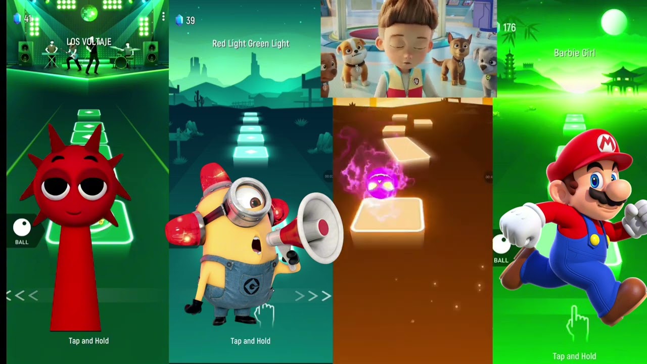 Sprunki, Paw Patrol, Super Mario & Minions Tiles Hop Gameplay
