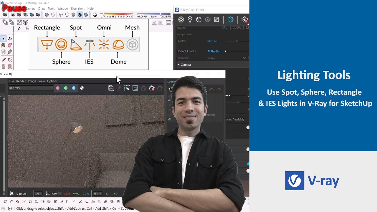 How to Use Spot, Sphere, Rectangle & IES Lights in V-Ray for SketchUp? 💡
