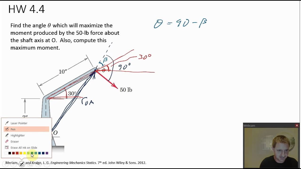 Statics - 2D moment example 4.4