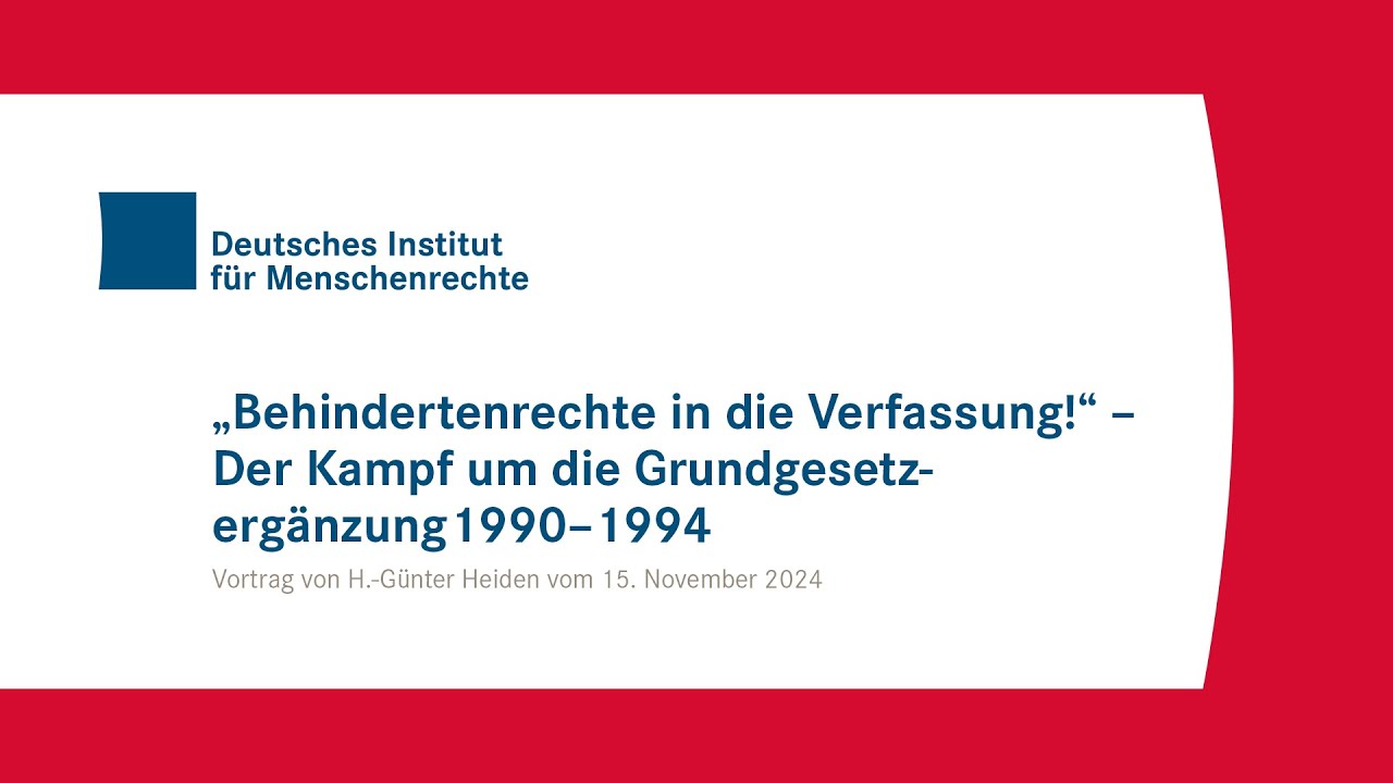 Vortrag: 30 Jahre Benachteiligungsverbot im Grundgesetz