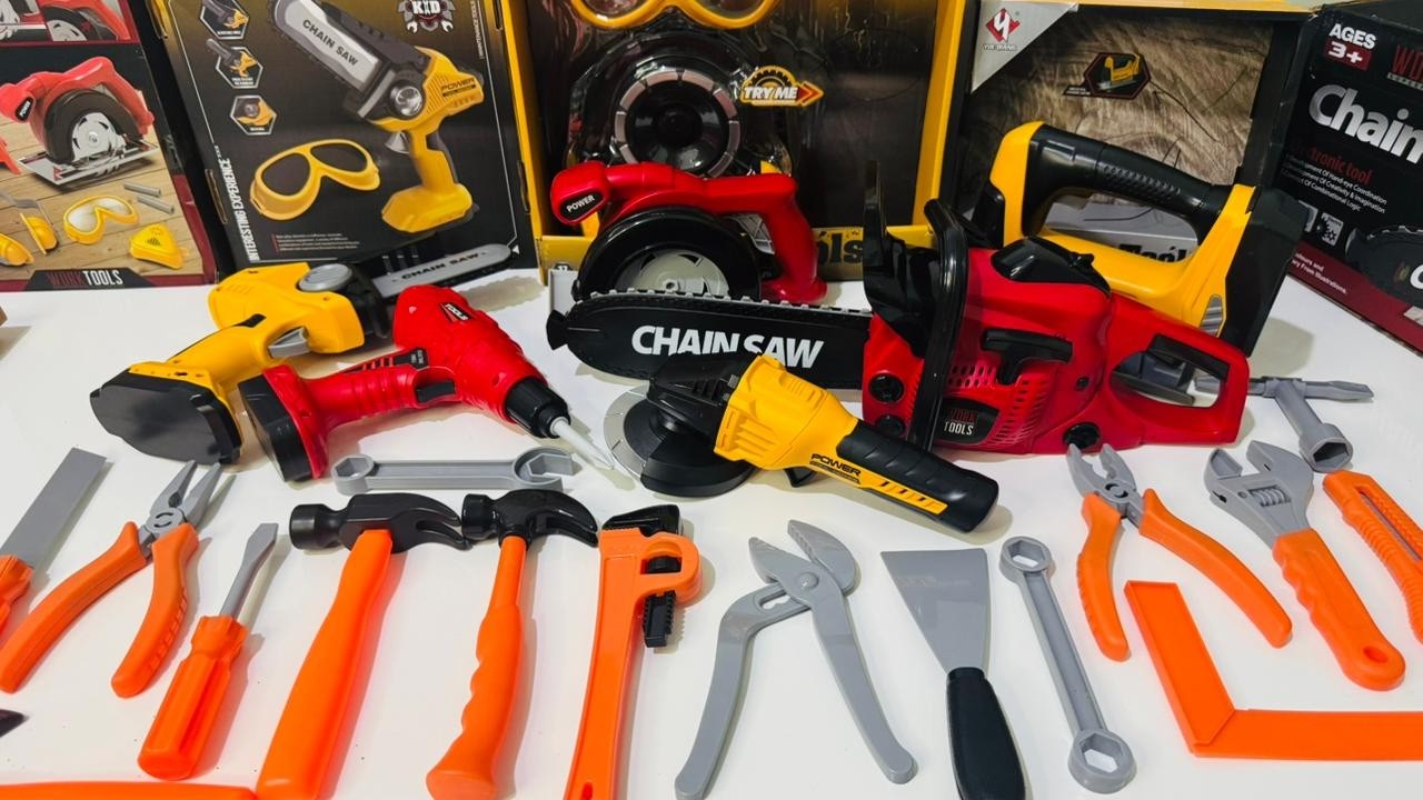 7-Minute Unboxing: A collection of professional power tools, from drills to chainsaws | toy review
