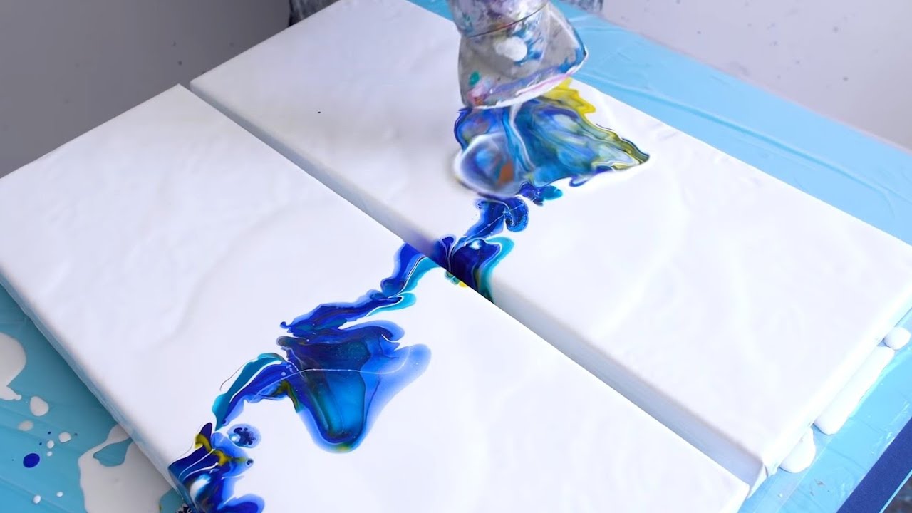 Acrylic pouring - Triptych fluid painting Dutch pour - abstract art
