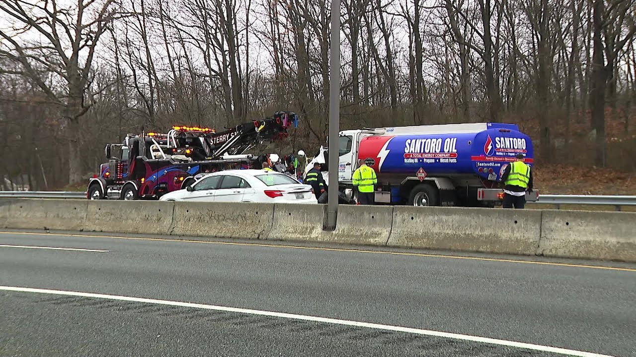 12 News Now: Oil tanker blocks two lanes of traffic