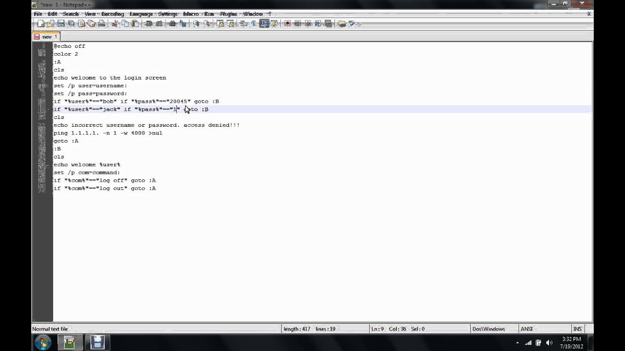 how to make a batch file login/out program