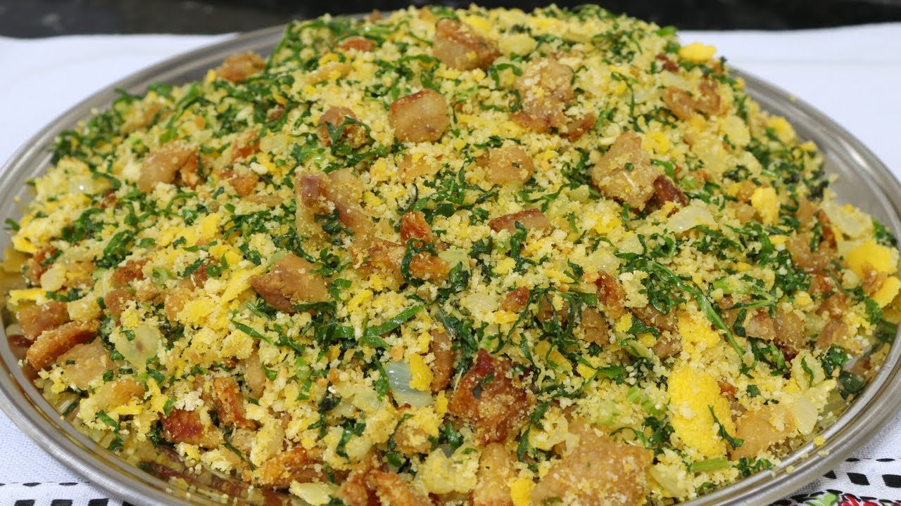 FAROFA DE TORRESMO PURURUCA COM ALHO E COUVE SABOR DA ROÇA