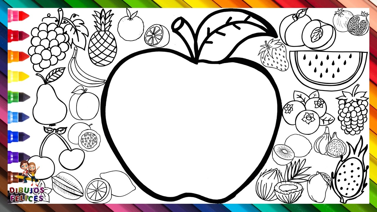 Dibuja y Colorea 23 Frutas 🍎🍊🍋🥝🍇🍉🍍🍌🍏🫐🍓🥭🍐🍈🍑🥥🍒 Dibujos Para Niños