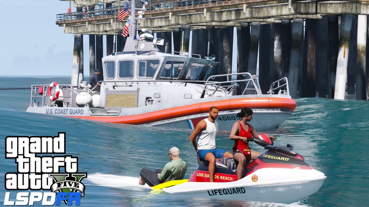 GTA 5 LSPDFR Coastal Callouts Baywatch Edition | Life Guard Jet Ski Rescues Guys Stranded In The Sea