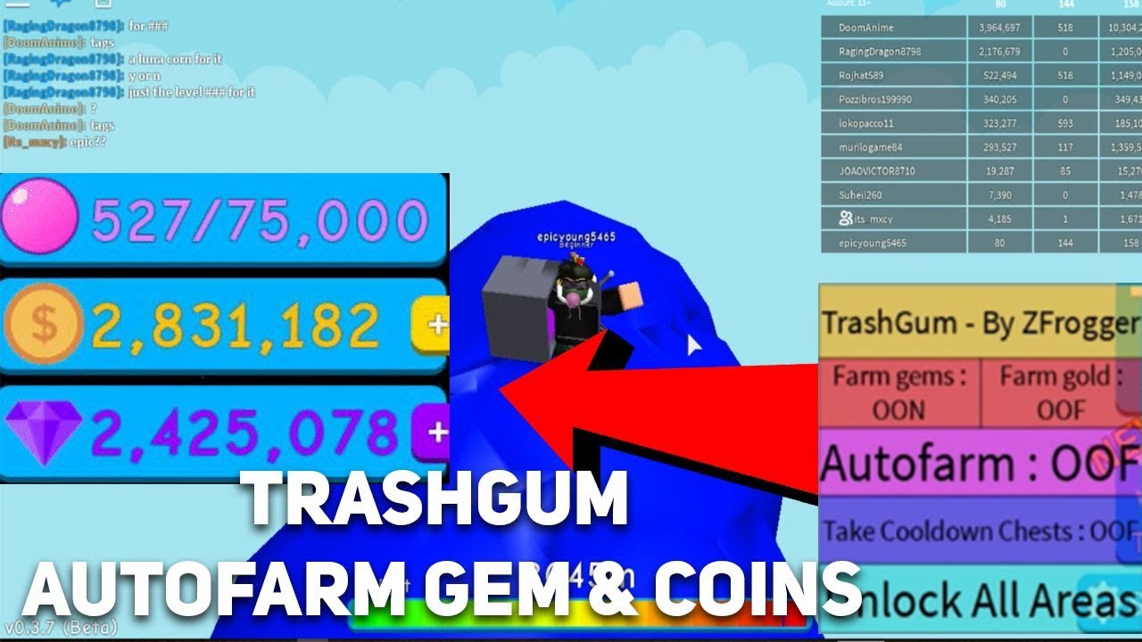 [UPDATED] TRASHGUM - BUBBLEGUM SIMULATOR SCRIPT GUI | AUTOFARM GEMS & COINS + UNLOCK ALL AREAS