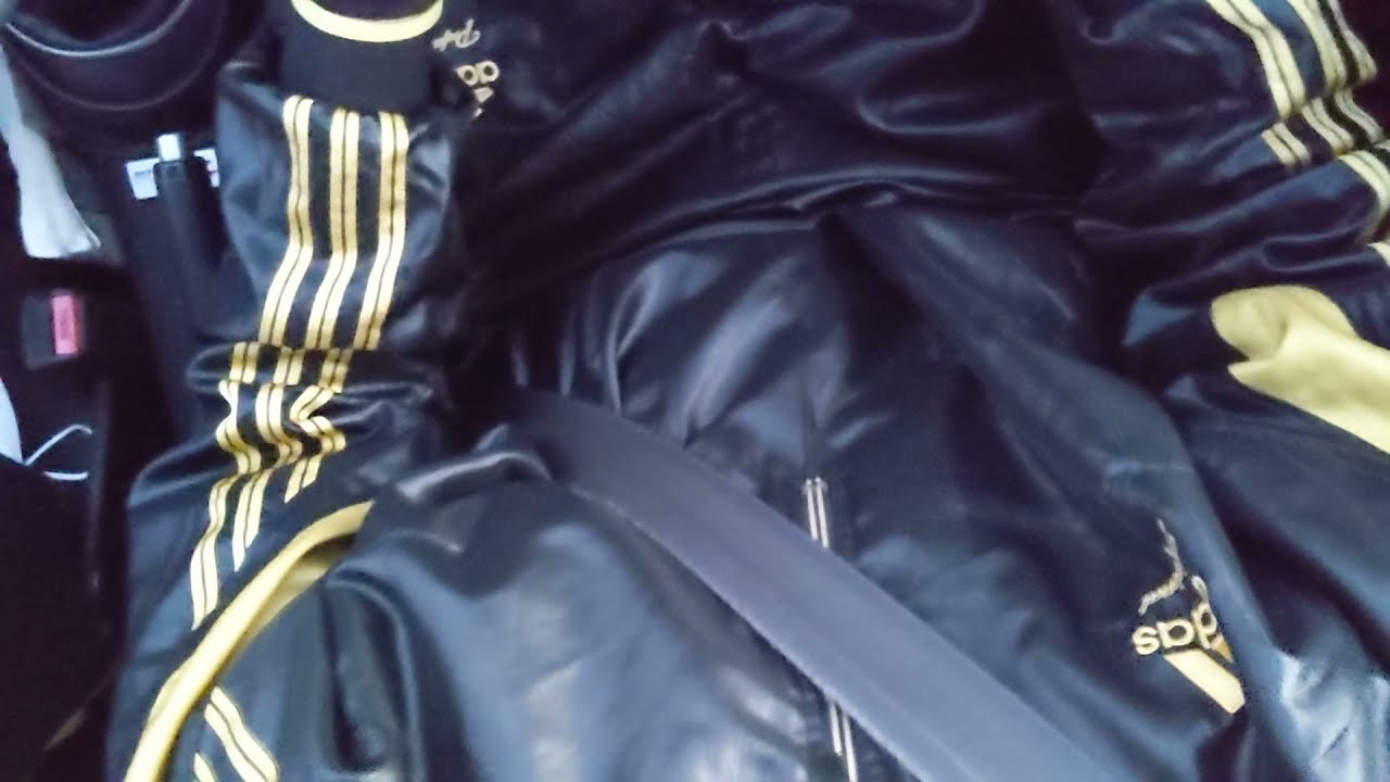 shiny adidas nylon suit dark evening drive