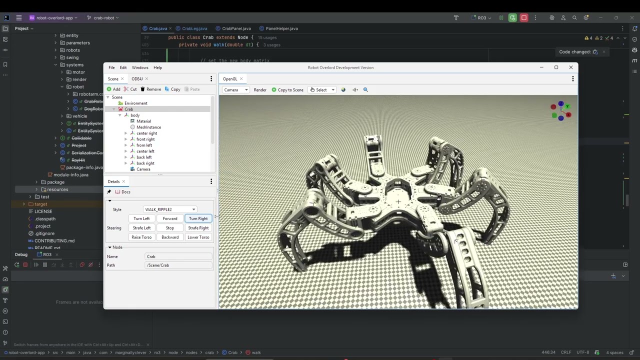 Procedural Crab animation in Robot Overlord