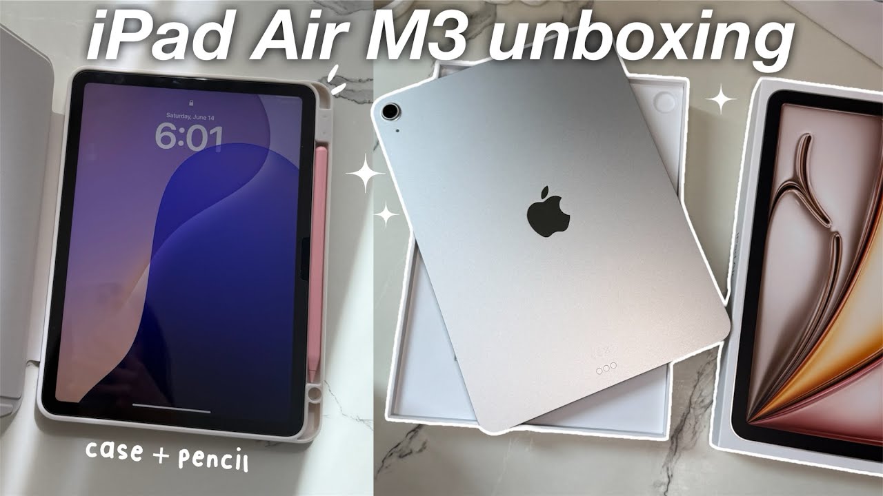 iPad Air M3 aesthetic unboxing (starlight) 📦 setup, accessories, apple intelligence