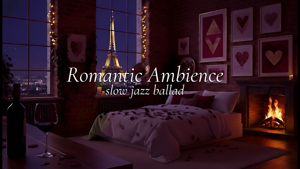 Midnight in Paris ❤️‍🔥Romantic Ambience Slow Valentine’s Mood Night | slow jazz ballad 🎶