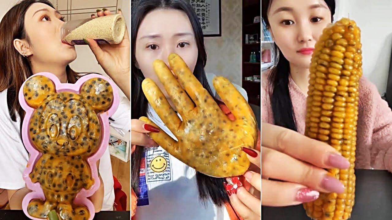ASMR PASSION FRUIT ICE | CRUNCHY SOUNDS | SATISFYING EATING 열정 과일 パッションフルーツ 吃脆百香果冰