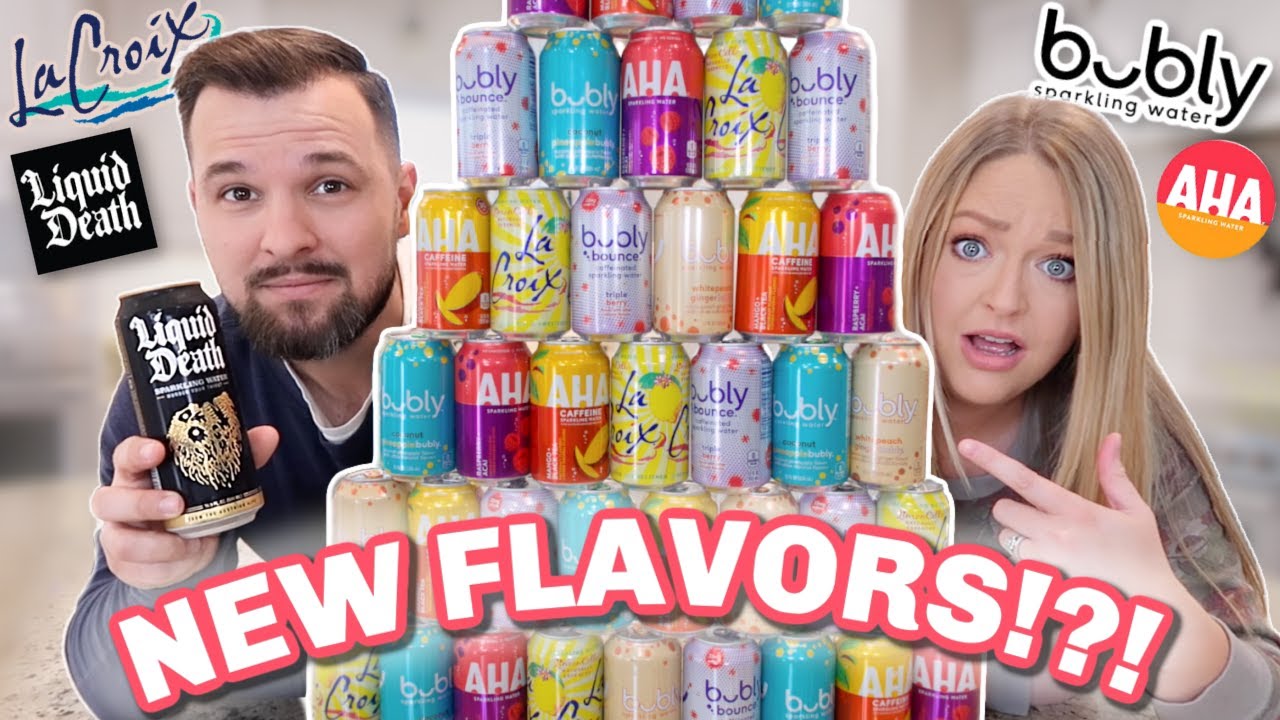 Testing NEW Sparkling WATER!!! | bubly vs AHA vs lacroix + LIQUID DEATH?!😱(Our New FAVORITE Water?)