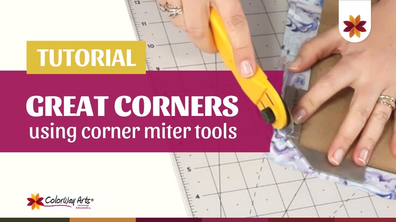 Have perfect corners on cartonnage, bookbinding and scrapbook projects using corner miter tools