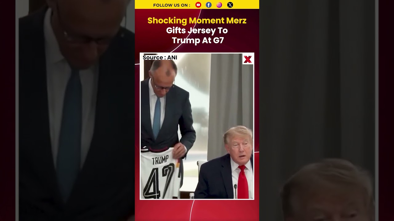 #Moment German Chancellor Merz Gifts Soccer Jersey to Trump at G7 Summit