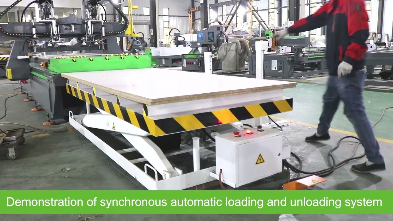 BCM1330E+automatic loading and unloading +double-head tool change +cnc wood router