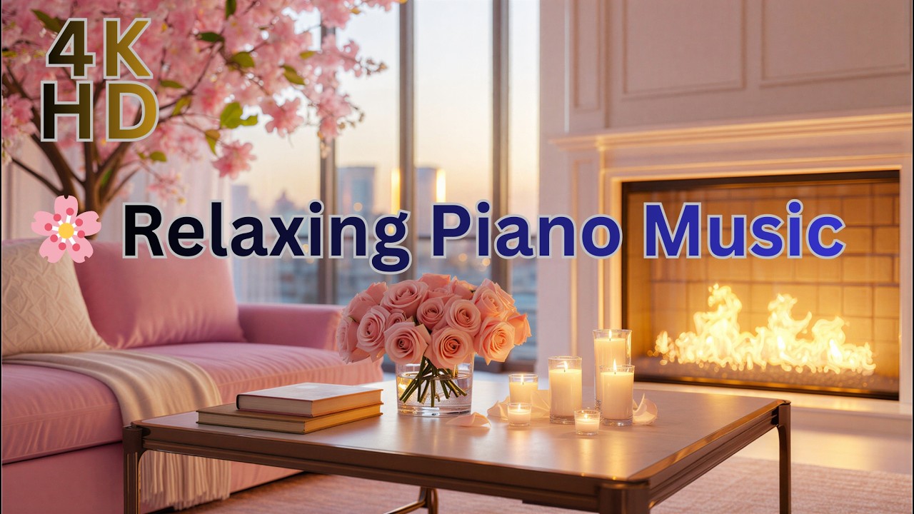 Dreamy Pink Cozy Room 🌸 Relaxing Piano Music by the Fireplace
