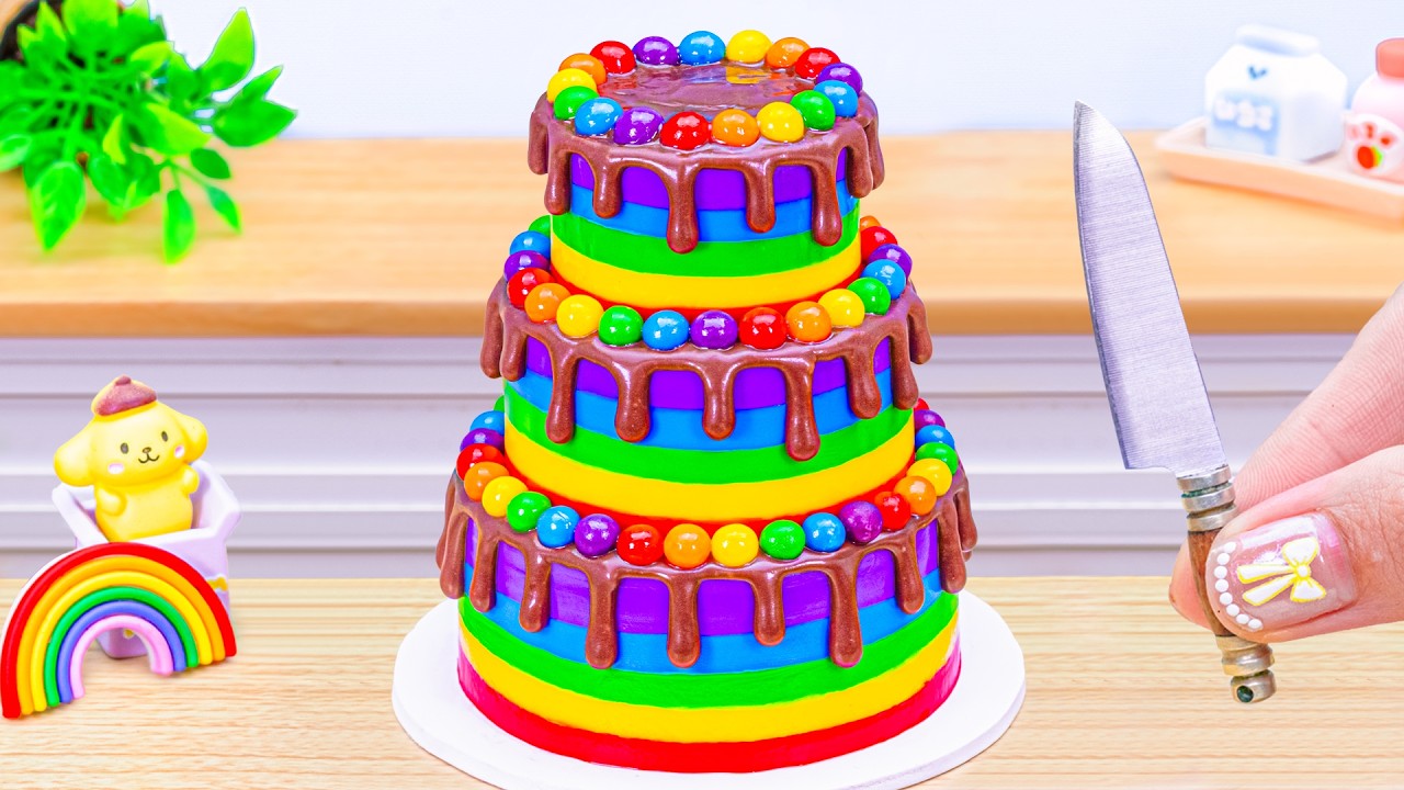 Mini Rainbow Cake Recipe With Chocolate 🌈 Mini Cake Decorating and DIY