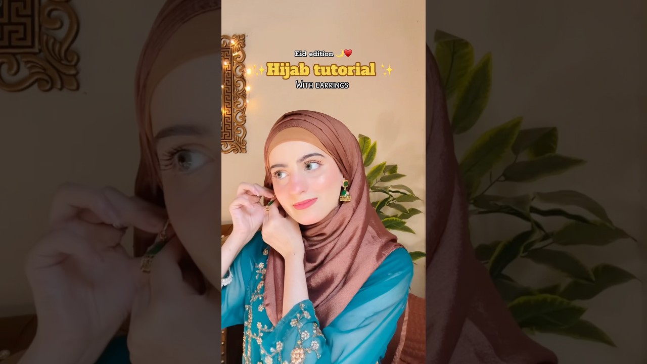 Hijab tutorial with earrings | crinkle silk hijab | hijab tutorial for eid