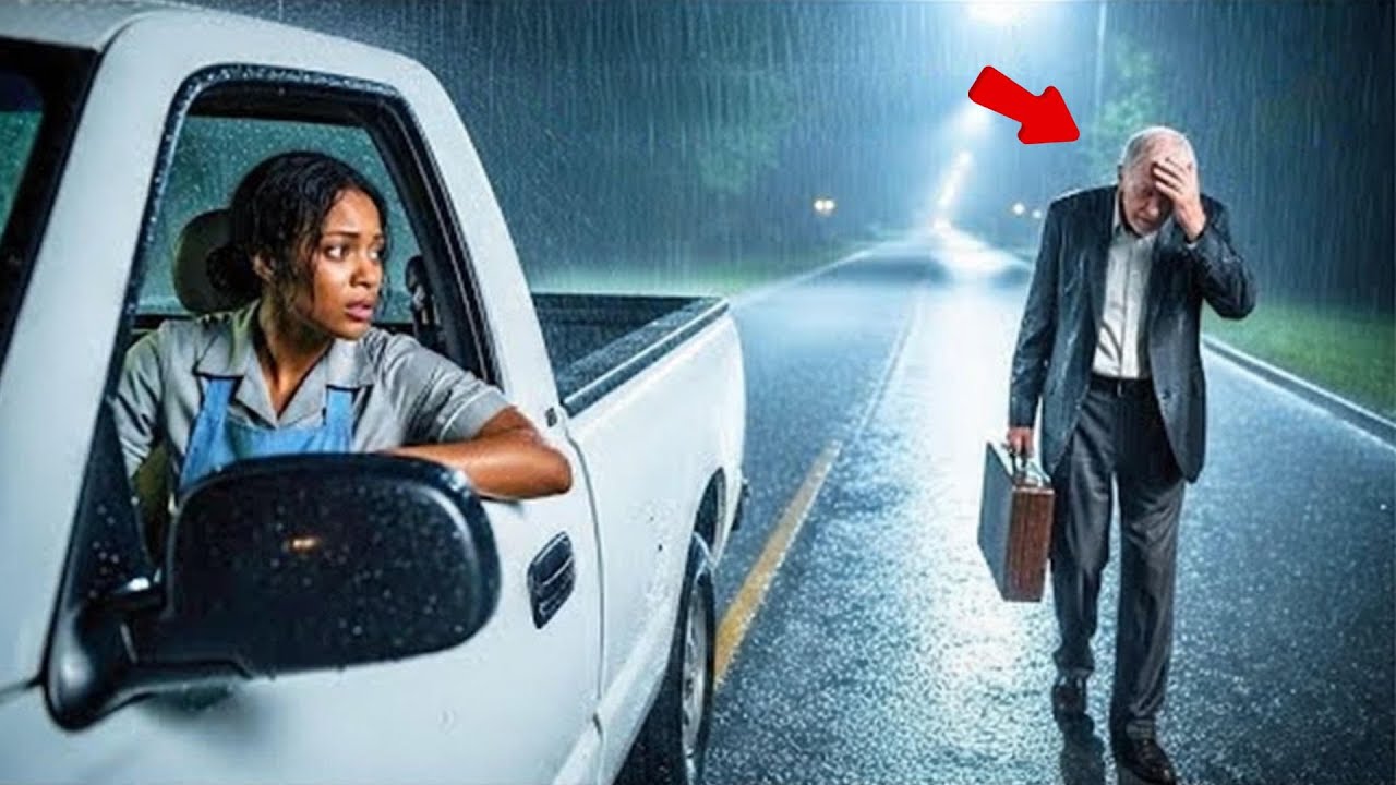 Une serveuse noire et pauvre a aidé un vieil homme à marcher sous la pluie