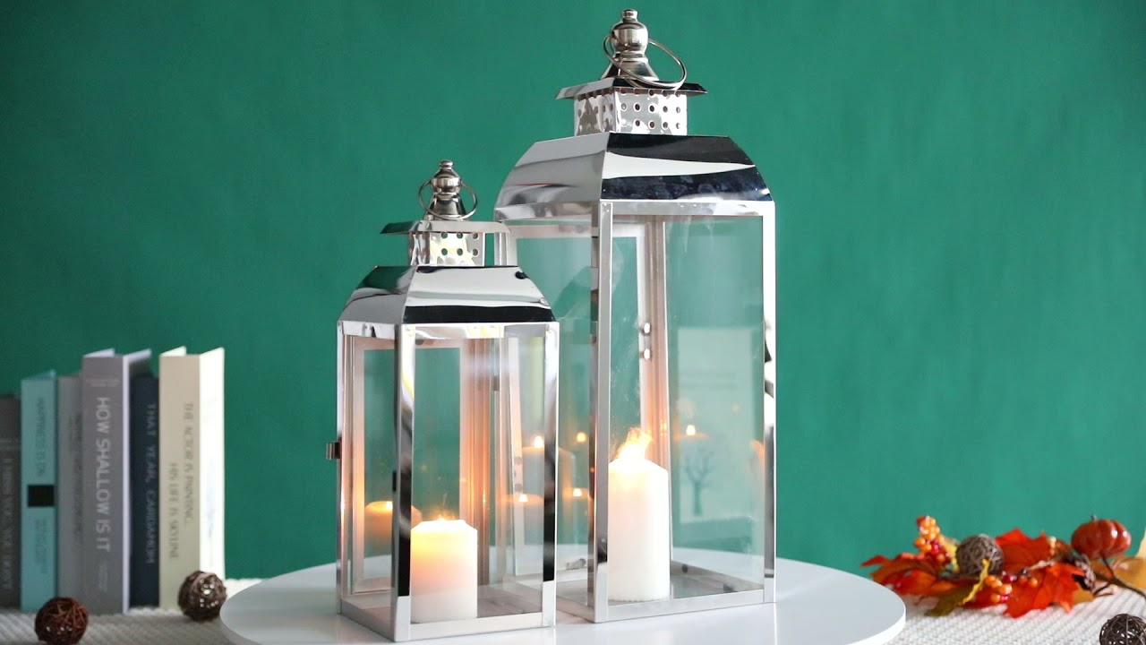 JHY DESIGN Set of 2 Stainless Steel Decorative Candle Lanterns 20.5