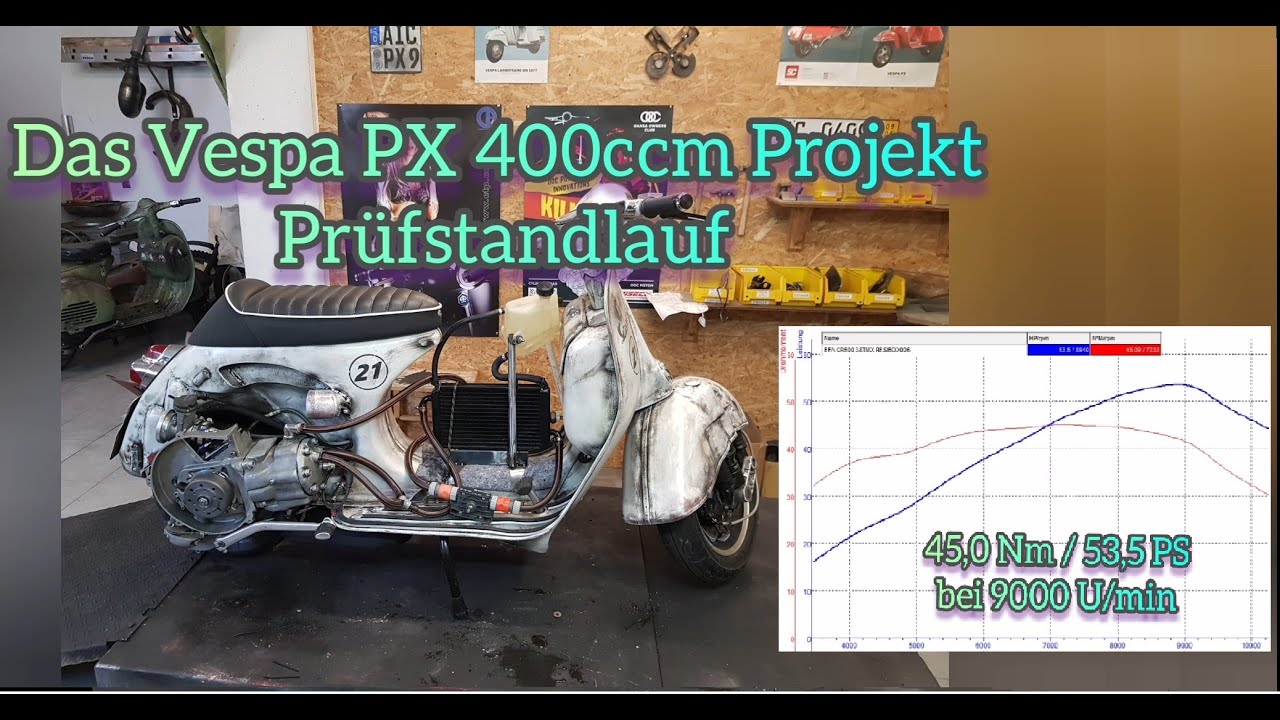 Vespa PX mit Honda CR500 Zylinder  (das 400ccm Projekt Teil 4 Prüfstand)