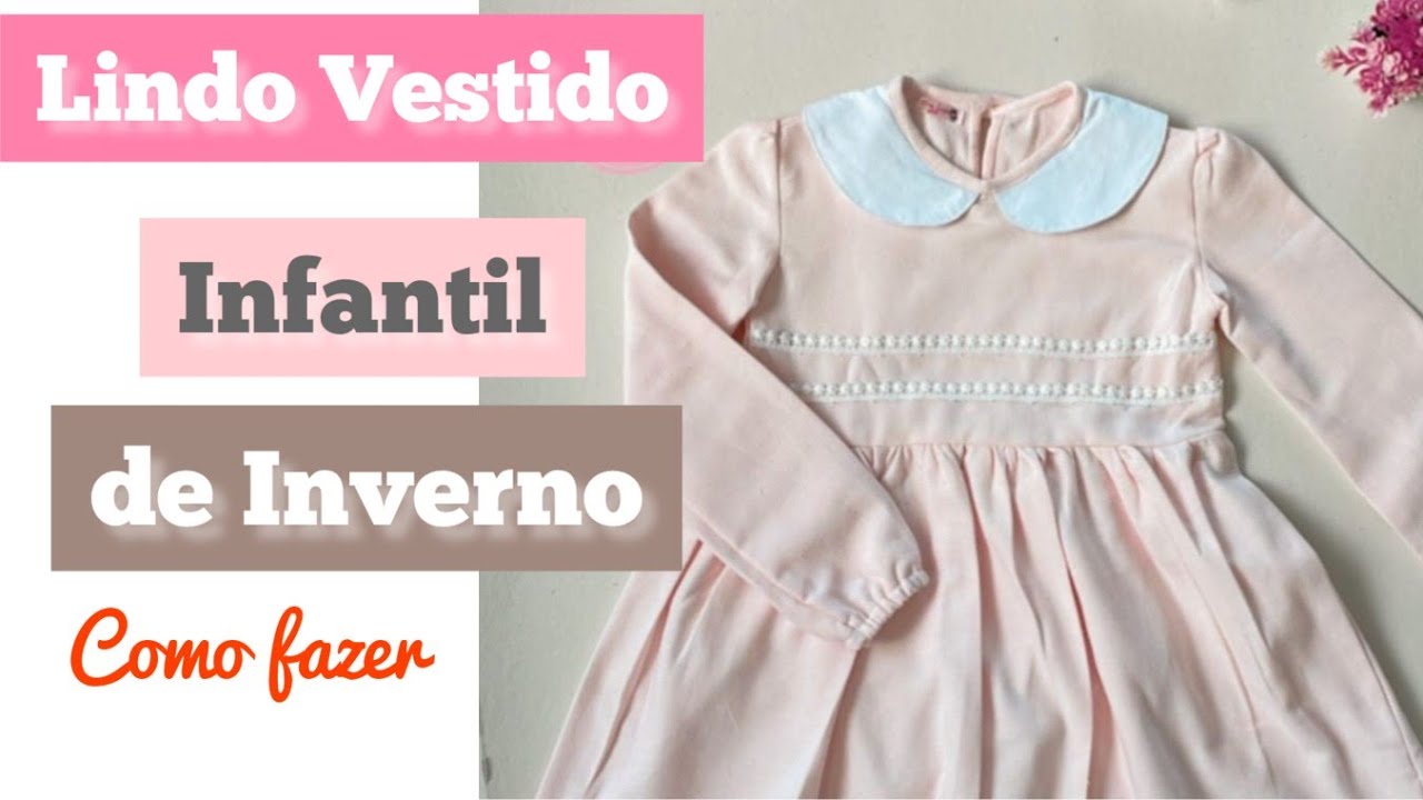 Como costurar vestido infantil com manga comprida e elastico no punho. Vestido de Inverno PAP
