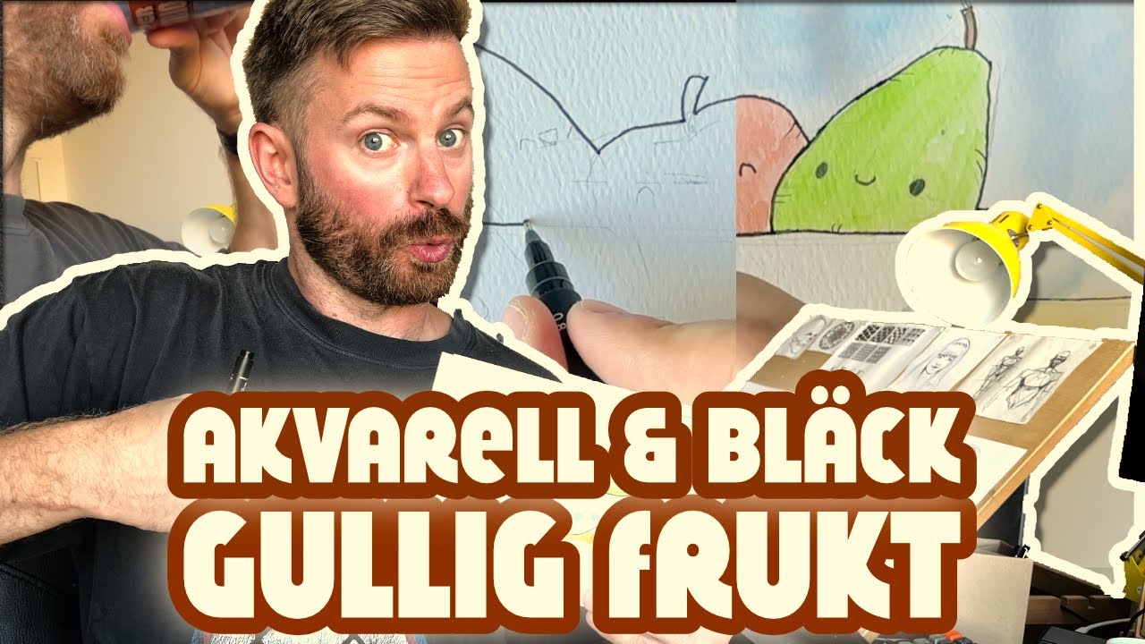 Akvarell för nybörjare - Gullig frukt med bläck och akvarell