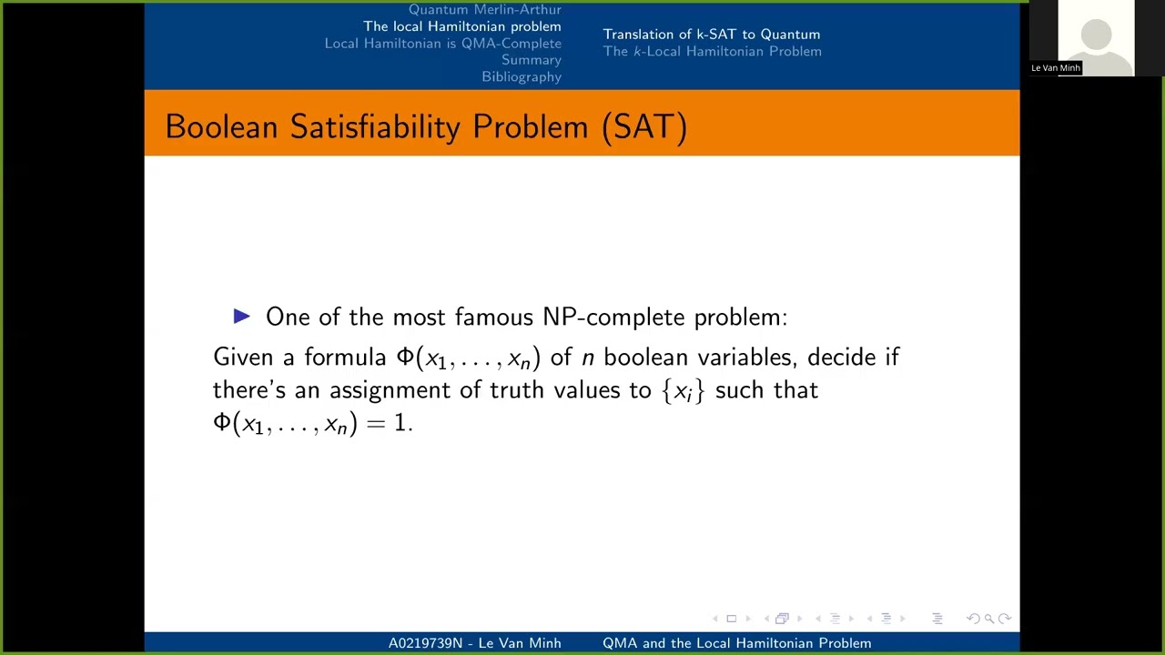 Understanding Quantum Merlin-Arthur (QMA) and the Local Hamiltonian Problem | Student Lecture