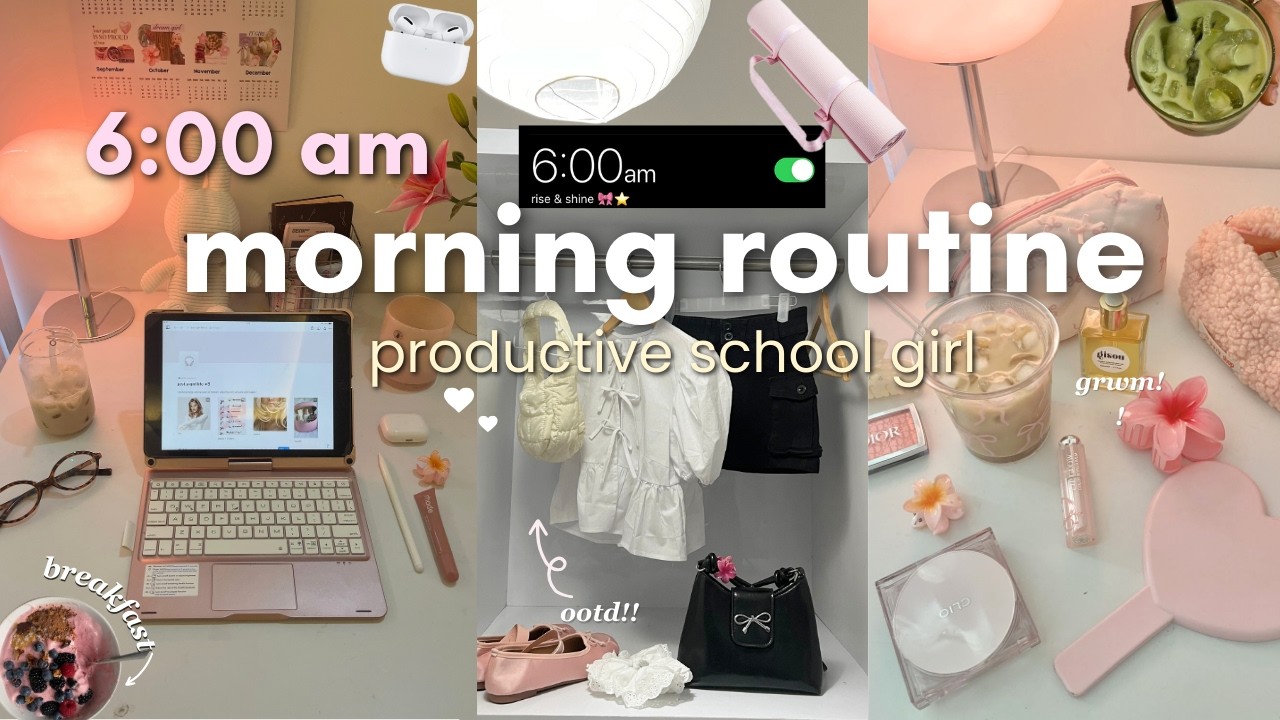6 am SCHOOL GIRL MORNING ROUTINE 🍵📒 productive, studying, getting back into routine