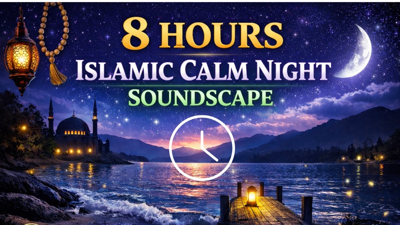 8 Hours Islamic Calm Night Soundscape•Lake Waves + Gentle Tasbeeh • Sleep Timer & 15-Min Adhan Alarm
