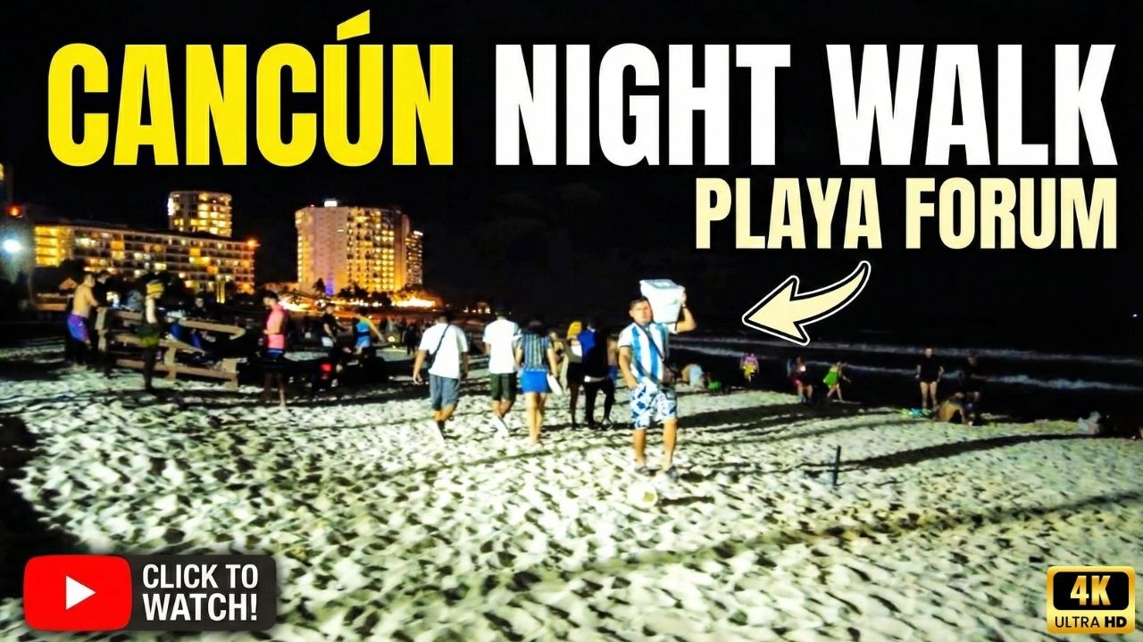 Cancun Hotel Zone: 4K POV Beach Walk at Night
