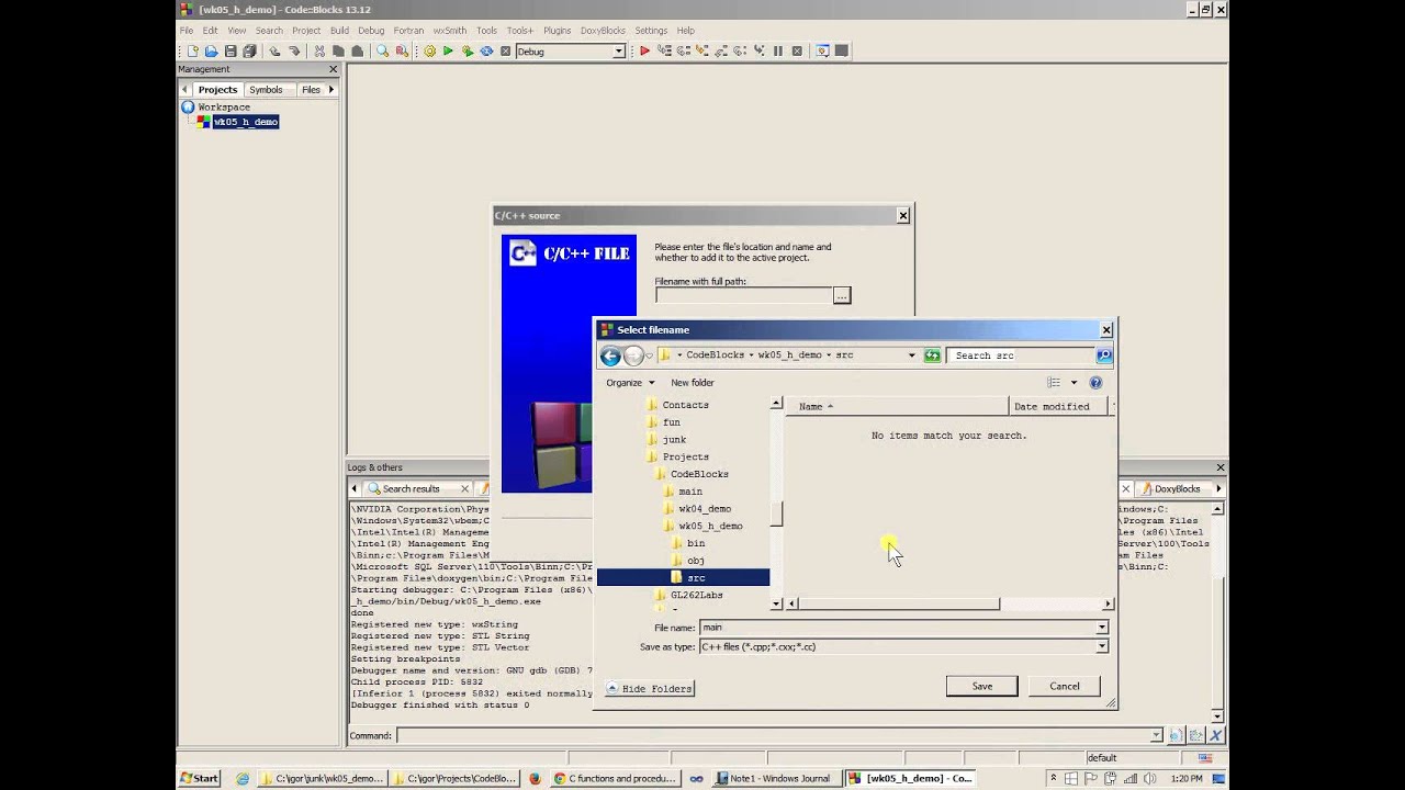 Week 05 CodeBlocks project with multiple C++ source files