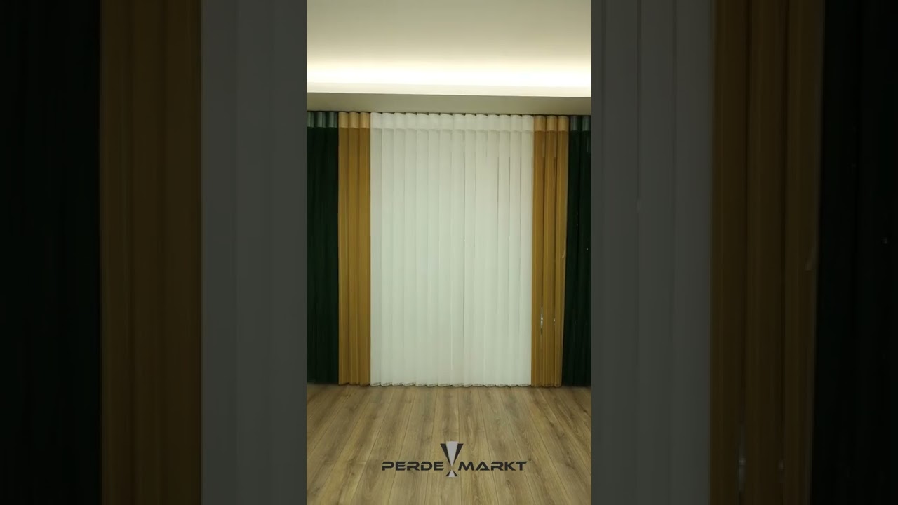 Çizgili Akıllı Tül Dikey Perde - Yeşil - Hardal / perdemarkt.com