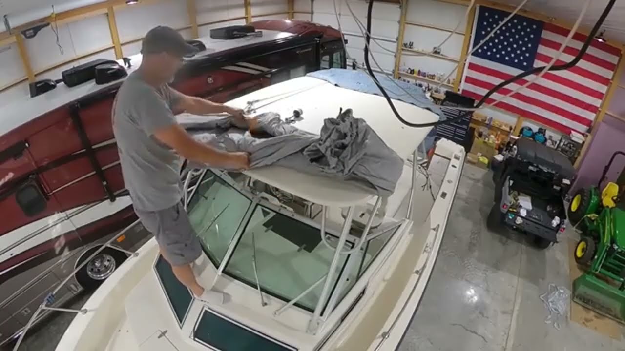 RVMasking 1200D Partial Reinforced Hard Top/T-Top Boat Cover with Motor Cover