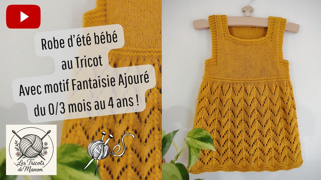 Robe bébé au Tricot avec motif Fantaisie Ajouré - du 0/3 mois au 4 ans